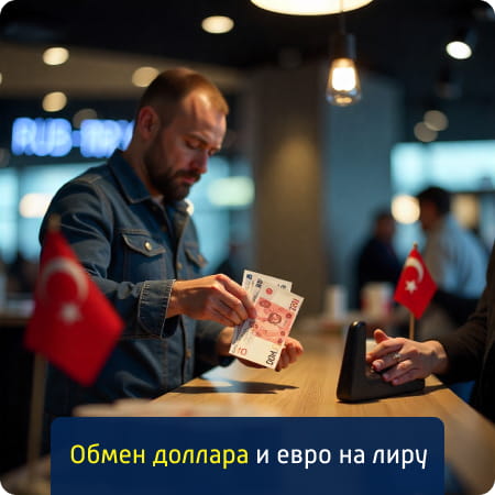 Обмен долларов и евро на турецкую лиру