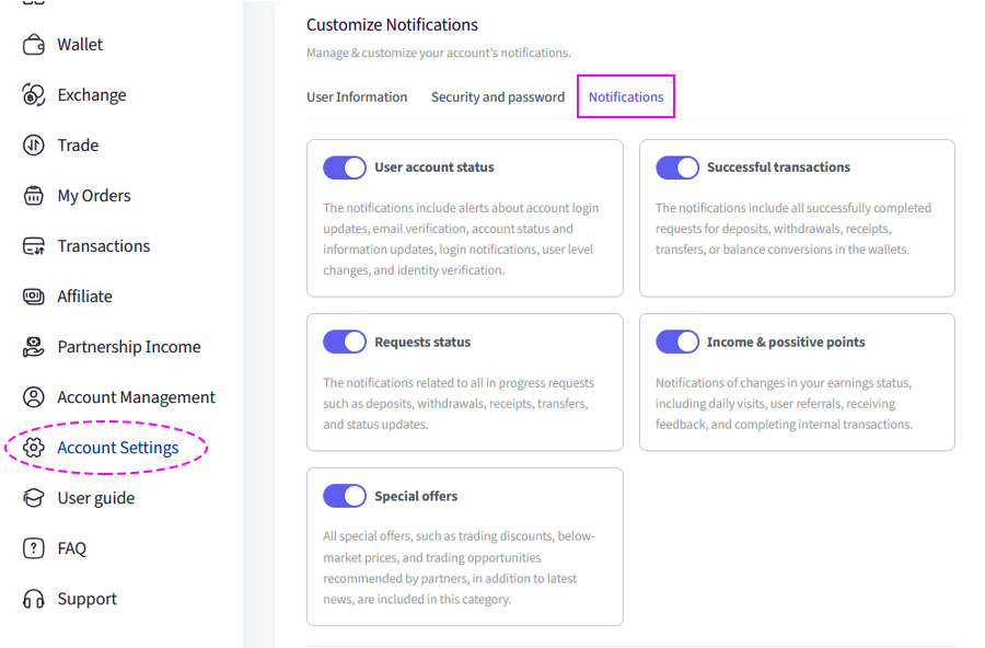 notification settings