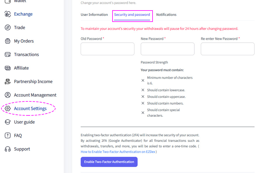 security settings