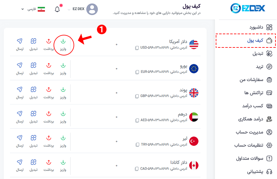 ایجاد درخواست واریز