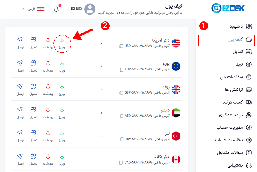 ایجاد درخواست واریز