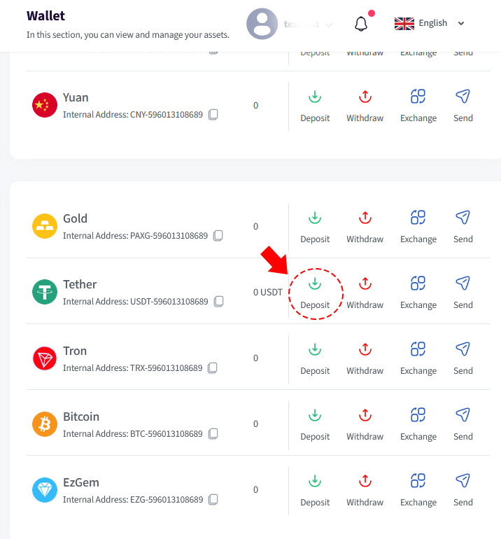 deposit usdt