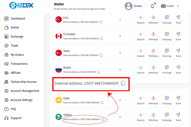 internal wallet address