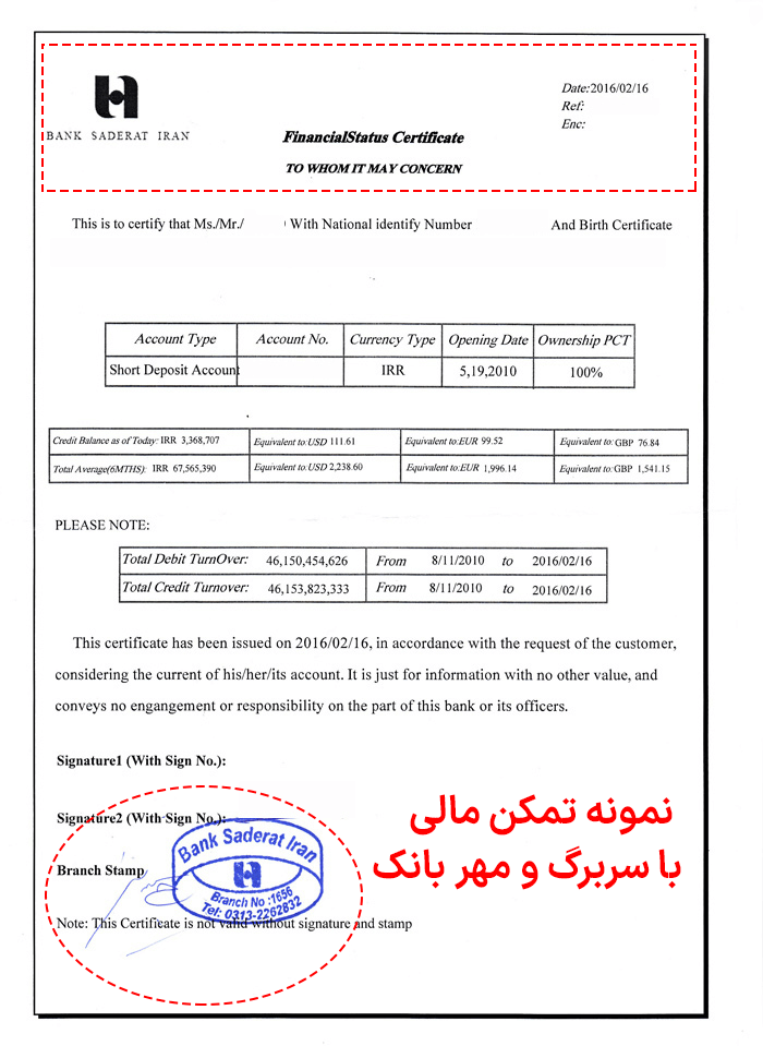 نمونه تمکن مالی