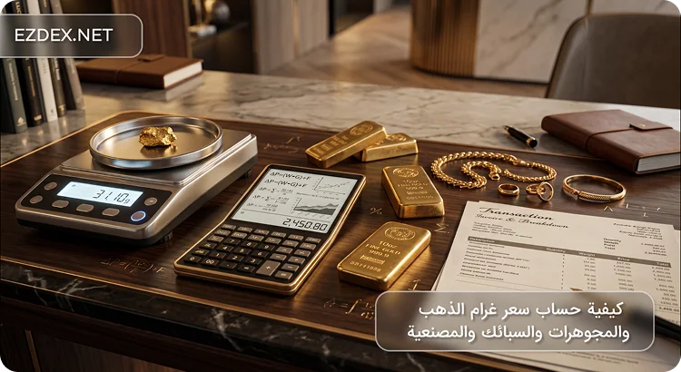 كيفية حساب سعر غرام الذهب والمجوهرات والسبائك والمصنعية