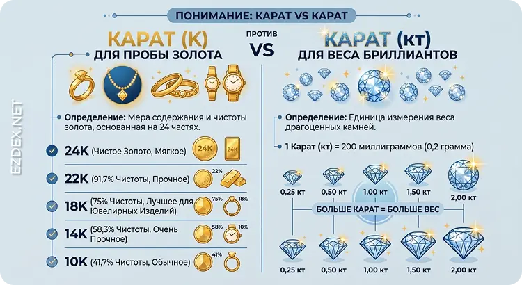 Разница между каратностью золота и каратами бриллиантов