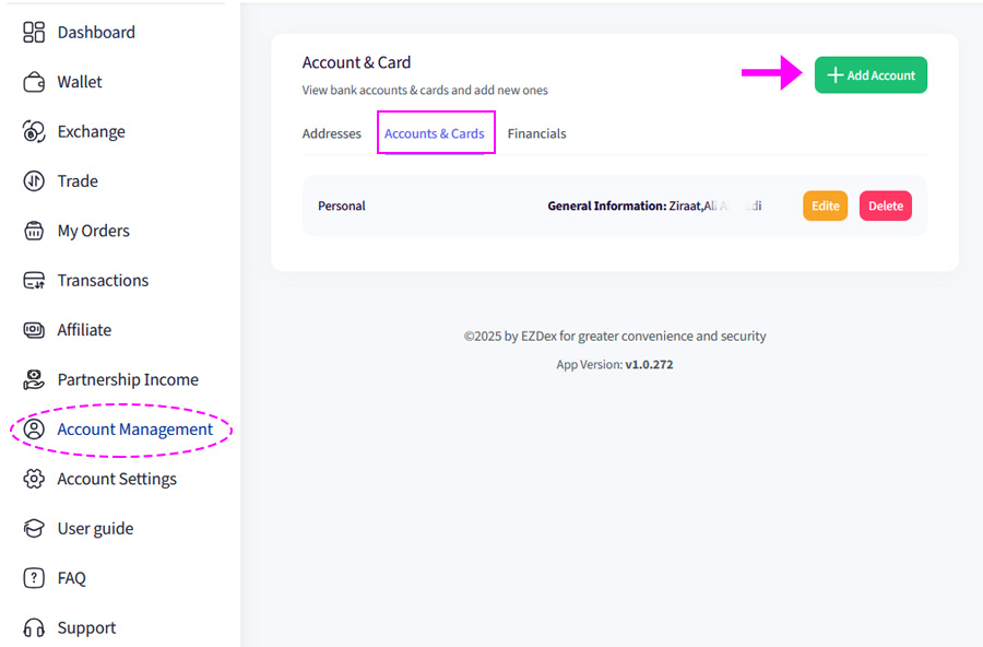 add bank account