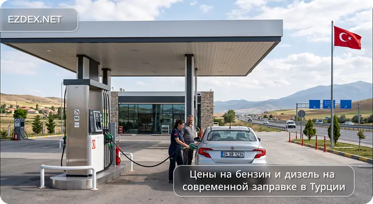 Цены на бензин и дизель на современной заправке в Турции