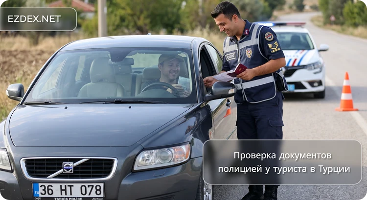 Проверка документов полицией у туриста в Турции