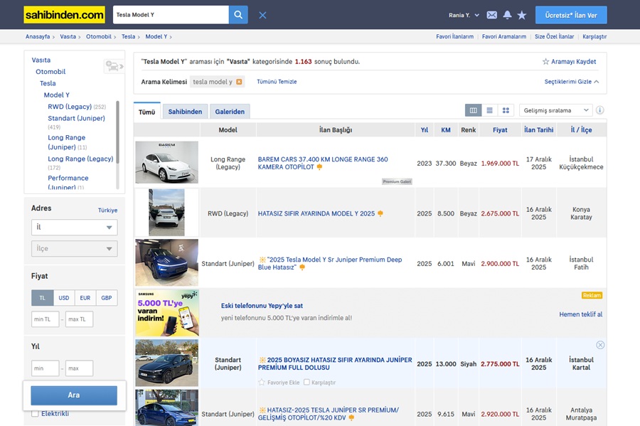 قیمت ماشین در ترکیه سایت صاحبیندن