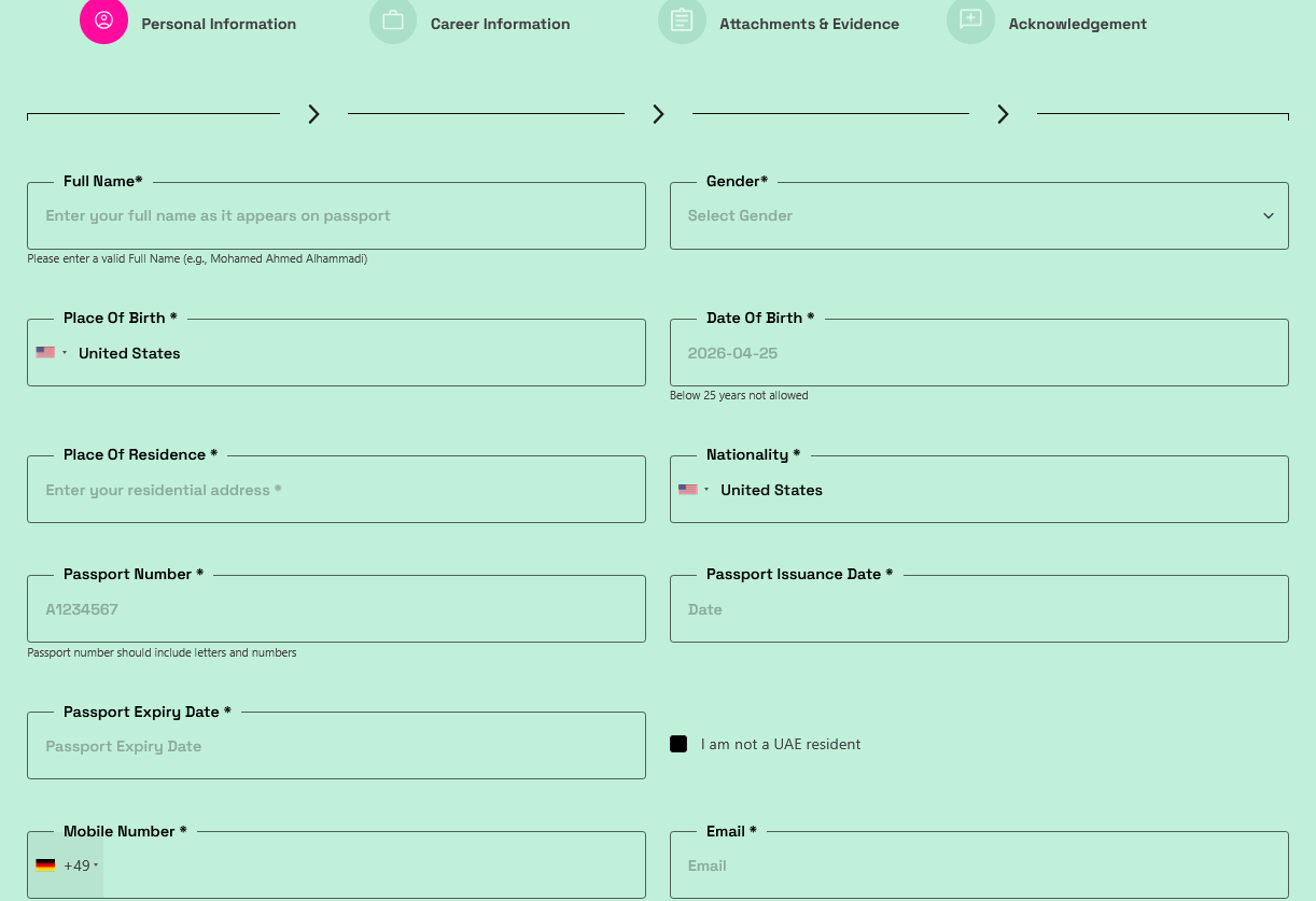 فرم ثبت نام ویزا گیم دبی