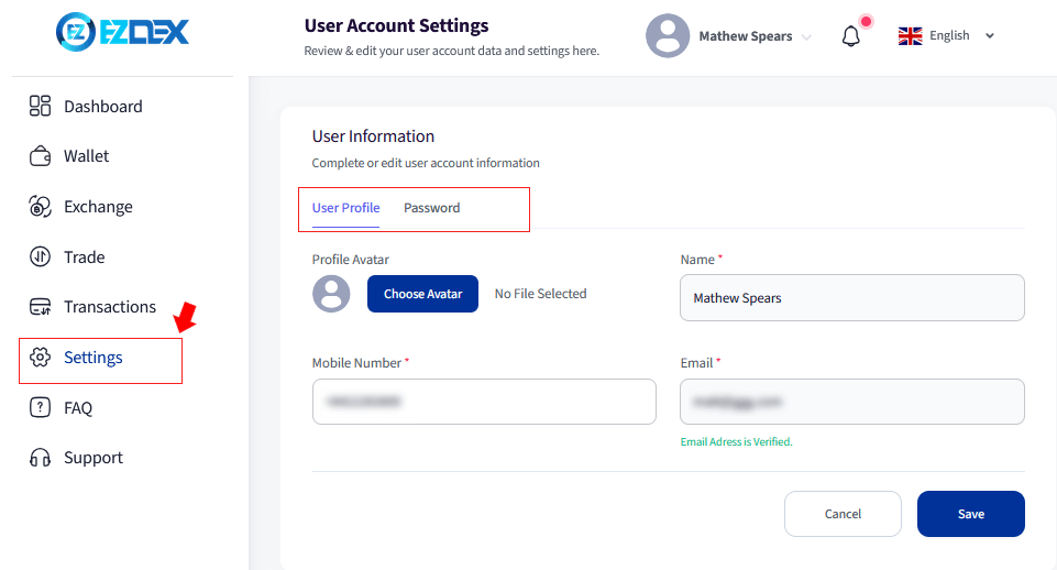 account settings