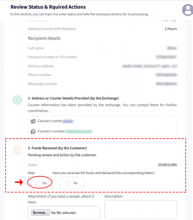 confirm recieving the cash