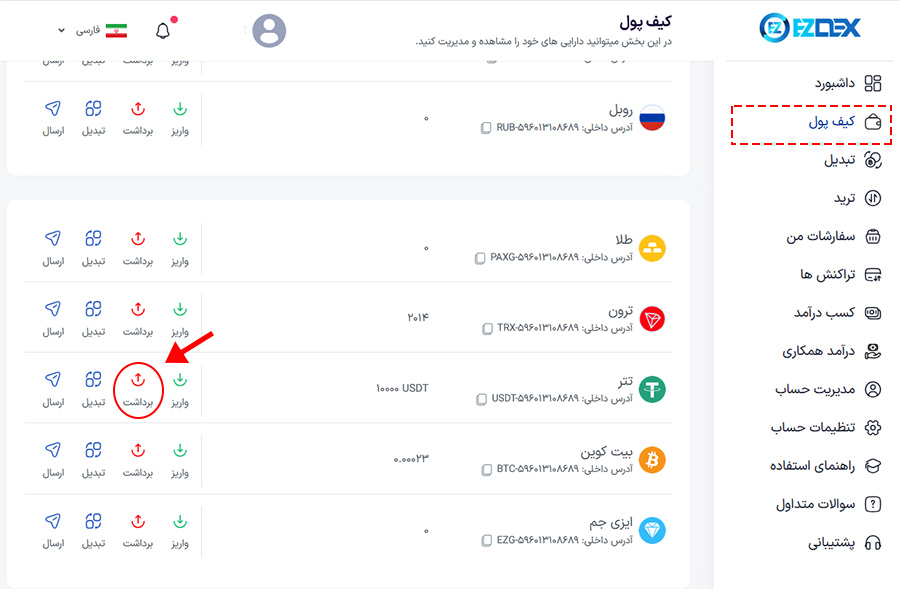 برداشت رمز ارز